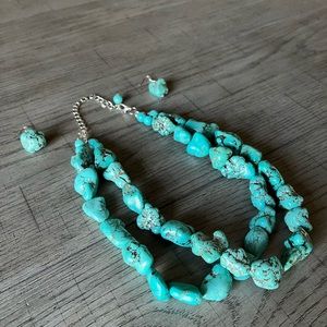 Genuine Turquoise statement necklace and earrings set.